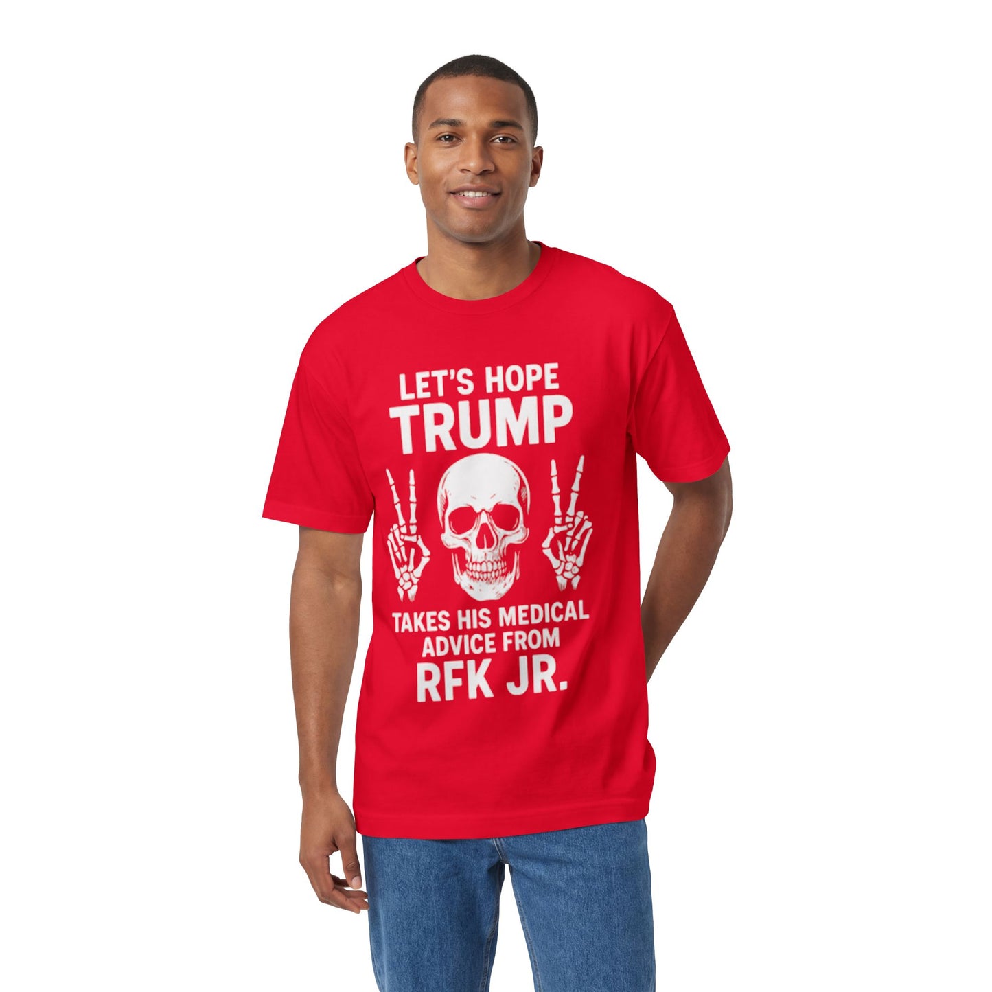 Graphic Tee — Skull Peace Sign Political Statement T-Shirt (Lets Ride Trump RFK Jr.)