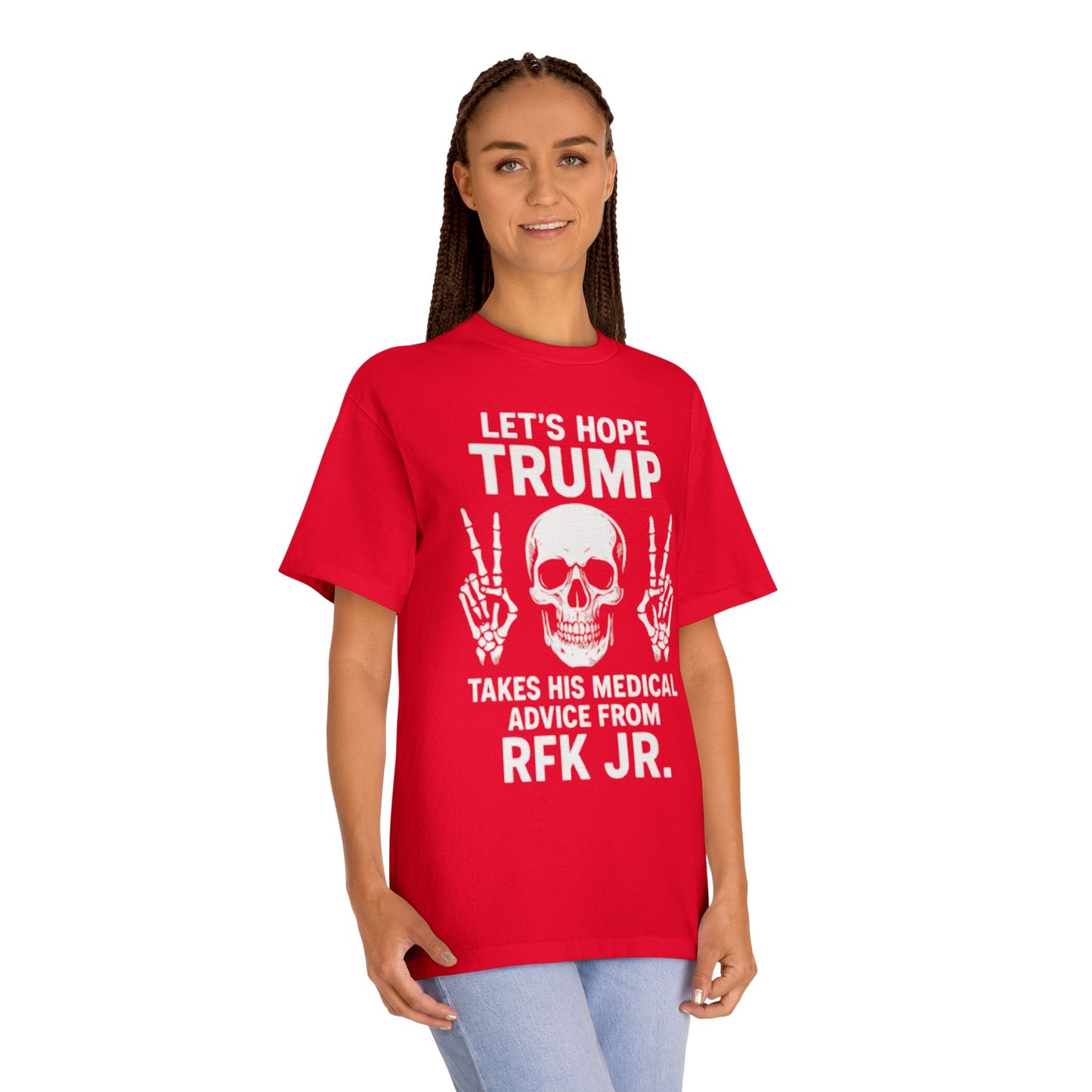 Graphic Tee — Skull Peace Sign Political Statement T-Shirt (Lets Ride Trump RFK Jr.)