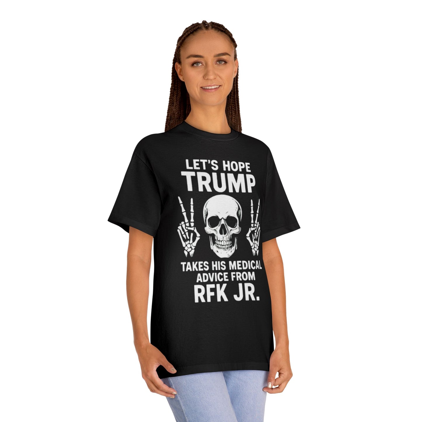 Graphic Tee — Skull Peace Sign Political Statement T-Shirt (Lets Ride Trump RFK Jr.)
