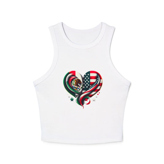 Heart Flag Love Tank Top | Women's Micro Rib Racer Top | USA Mexico Pride [...]