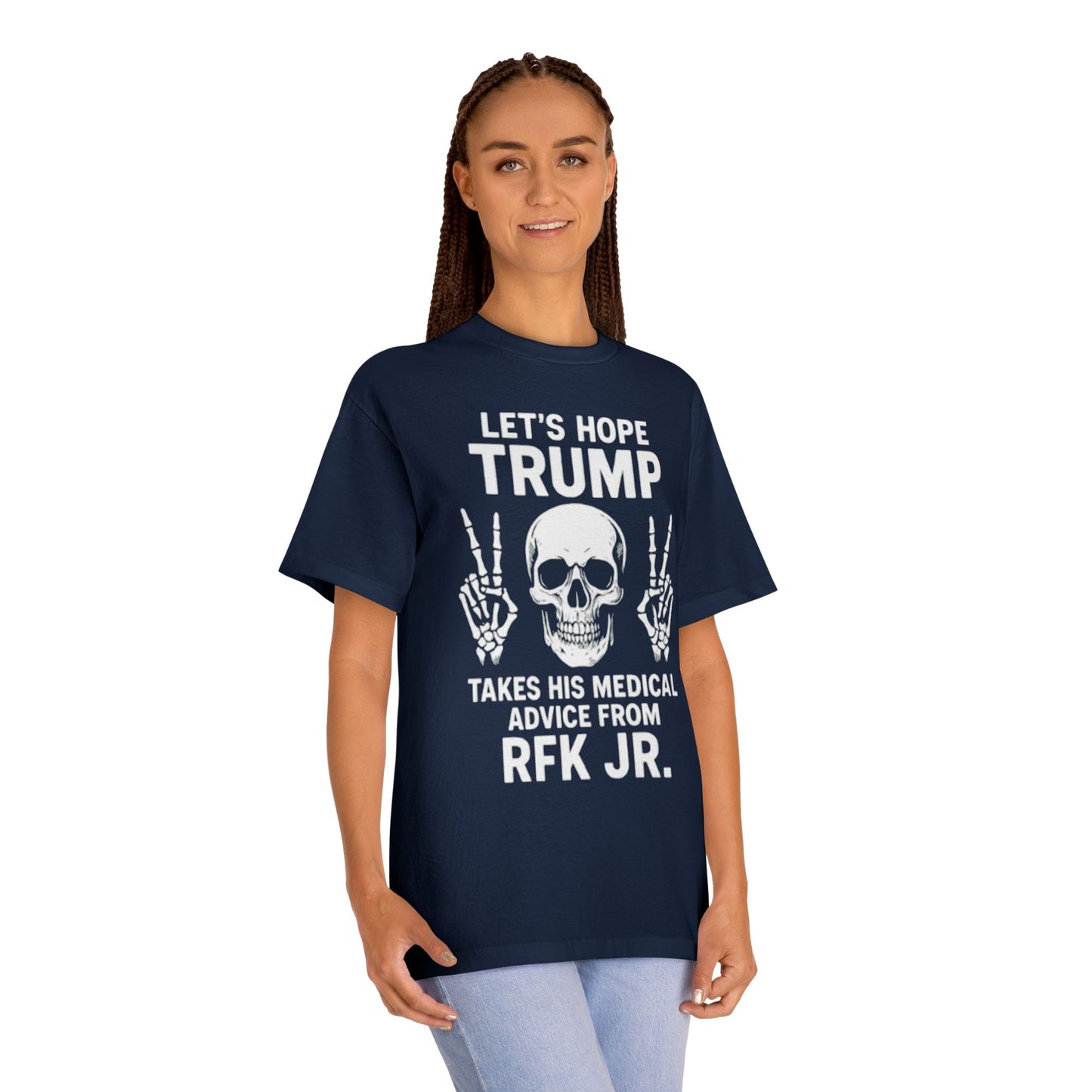 Graphic Tee — Skull Peace Sign Political Statement T-Shirt (Lets Ride Trump RFK Jr.)