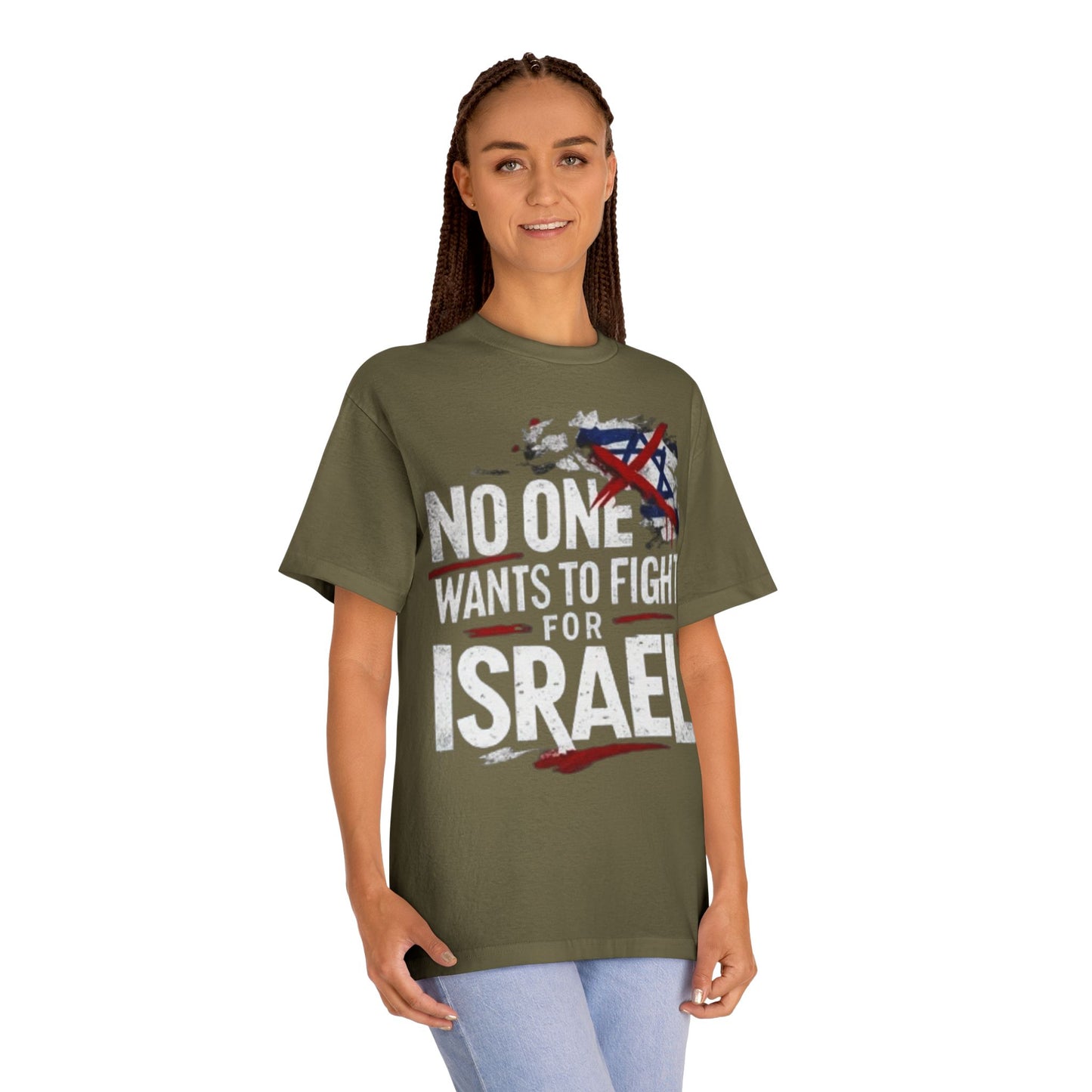Graphic Tee — "No One Wants to Fight for Israel" Military-Style Statement Shirt