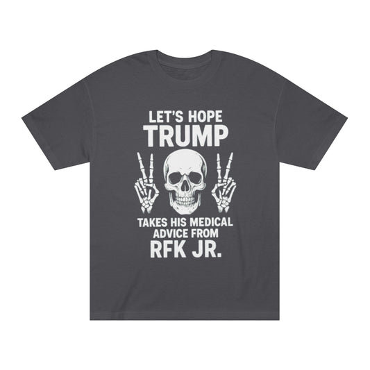 Graphic Tee — Skull Peace Sign Political Statement T-Shirt (Lets Ride Trump RFK Jr.)