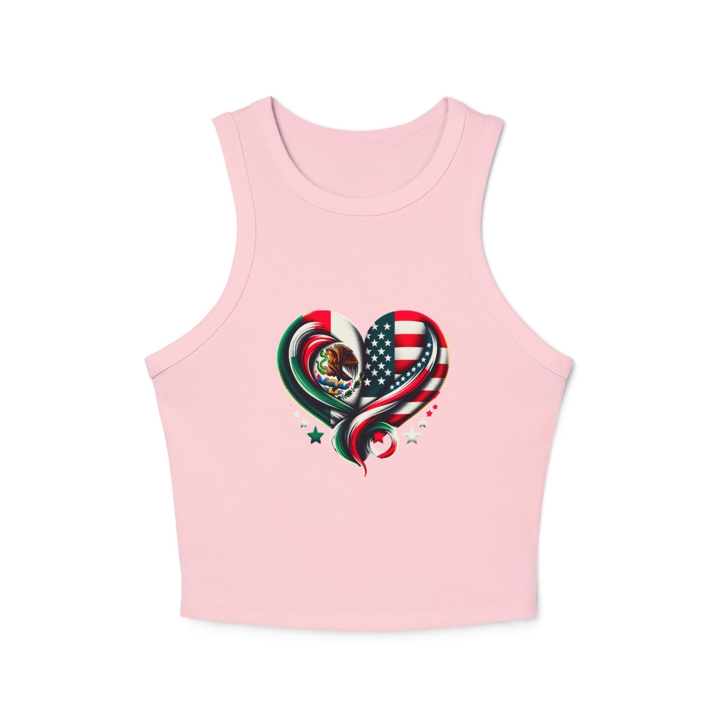 Heart Flag Love Tank Top | Women's Micro Rib Racer Top | USA Mexico Pride [...]