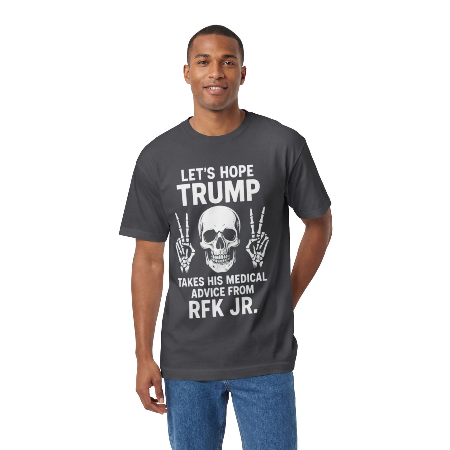 Graphic Tee — Skull Peace Sign Political Statement T-Shirt (Lets Ride Trump RFK Jr.)
