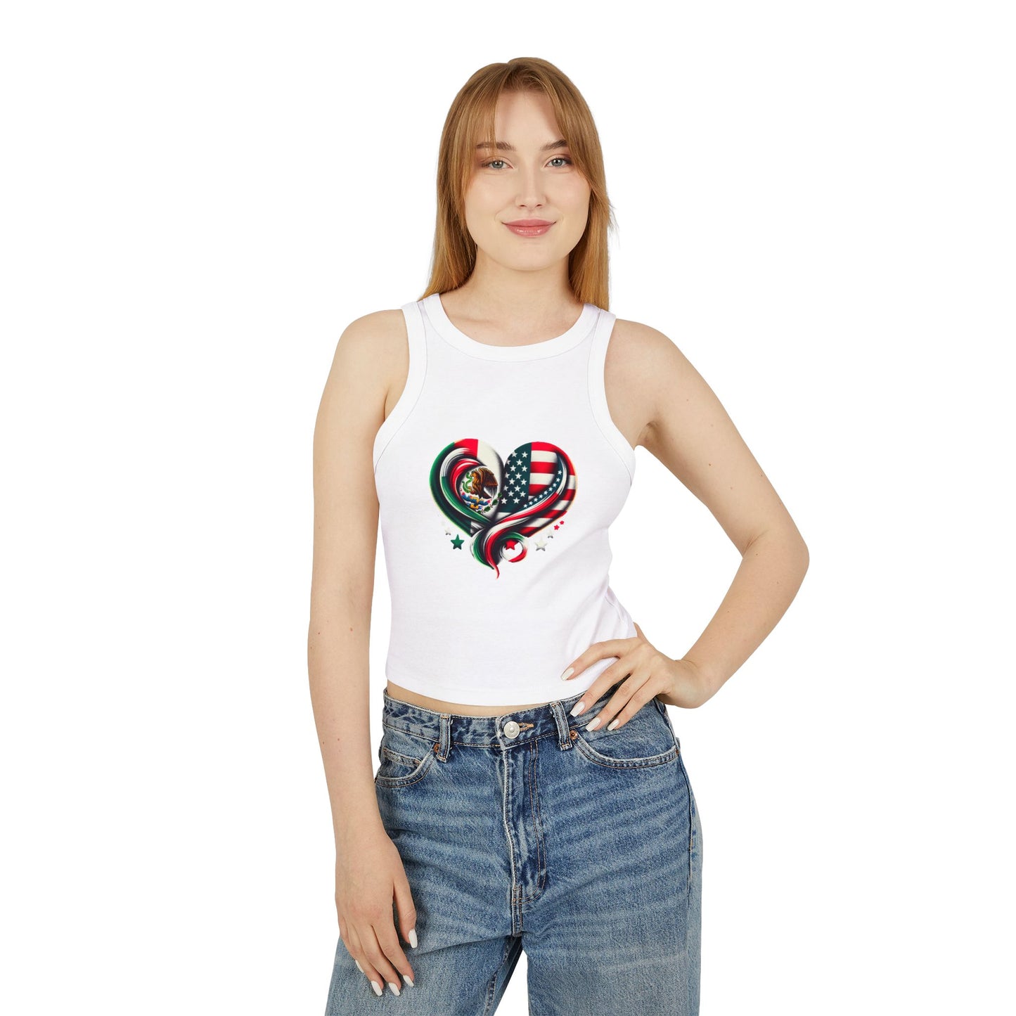 Heart Flag Love Tank Top | Women's Micro Rib Racer Top | USA Mexico Pride [...]