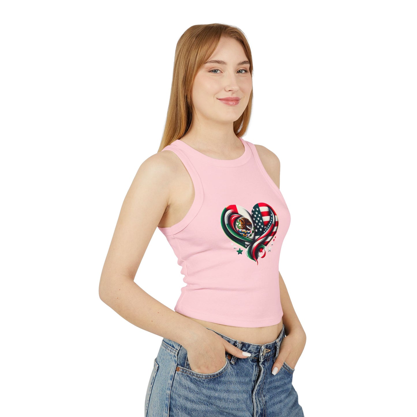 Heart Flag Love Tank Top | Women's Micro Rib Racer Top | USA Mexico Pride [...]