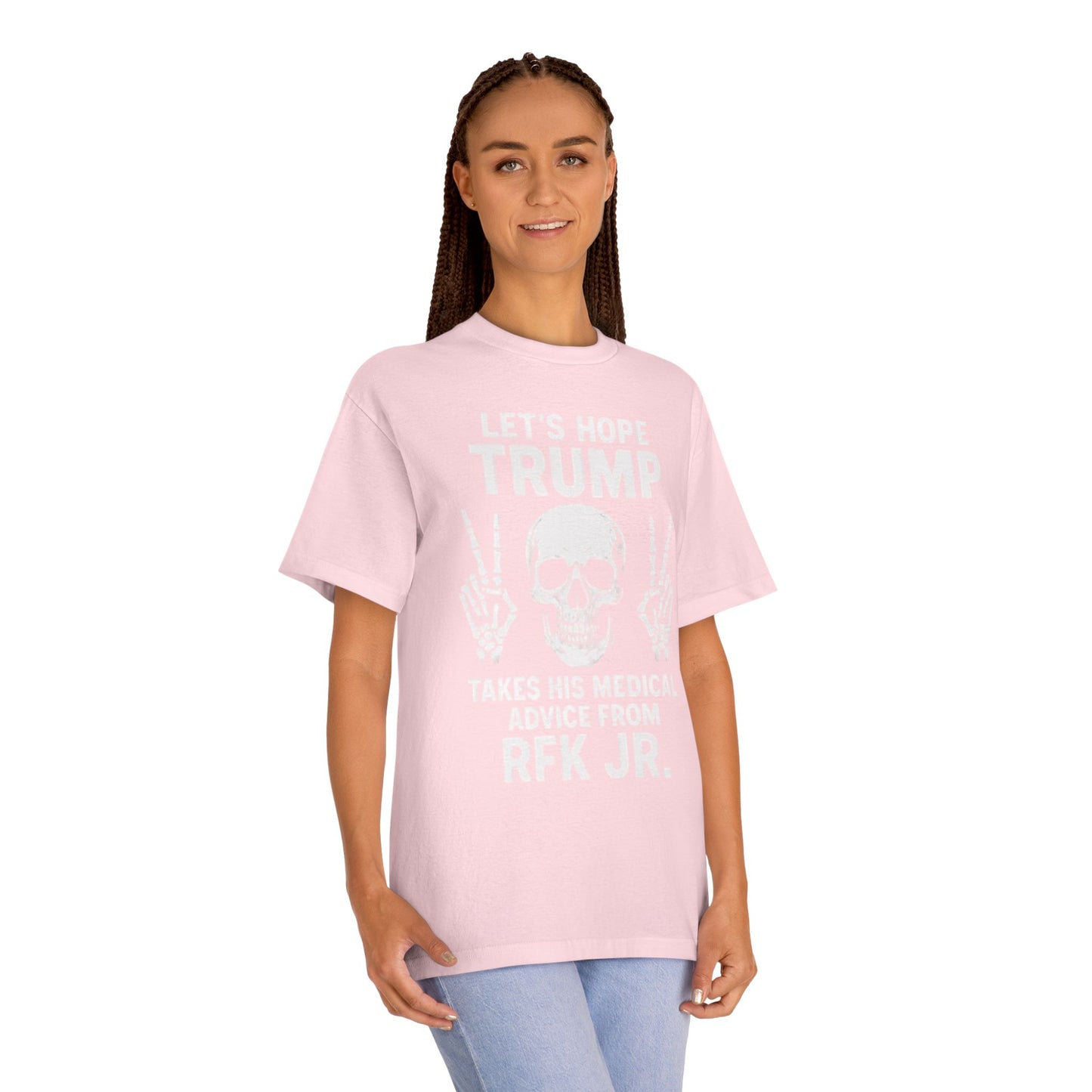 Graphic Tee — Skull Peace Sign Political Statement T-Shirt (Lets Ride Trump RFK Jr.)